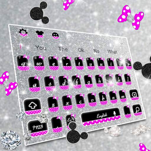 Shiny Silver Glitter Bow Keyboard theme 10001002