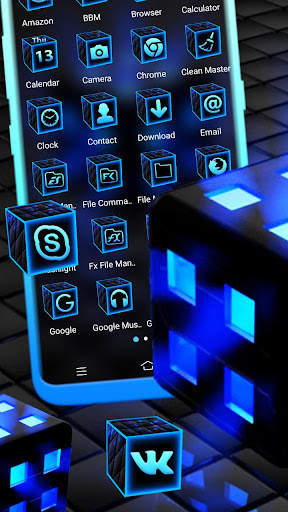 Blue Neon 3D Cube Theme screenshot 4