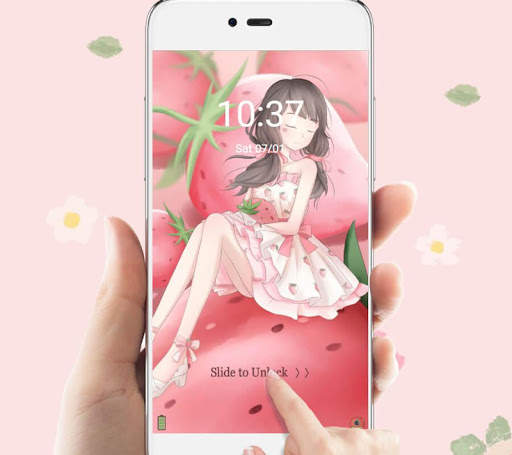 Pink Strawberry Girl Theme &amp; Lock Screen screenshot 3