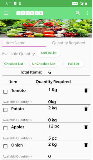 SHUGAR grocery shopping app - item checklist notes screenshot 2