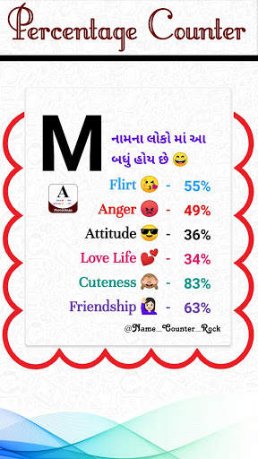 Name Percentage Count : Love, Attitude Percentage 4 تصوير الشاشة