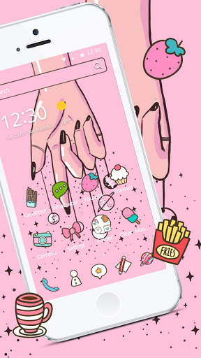 Pink Cartoon Finger Planets Theme🌠 screenshot 1