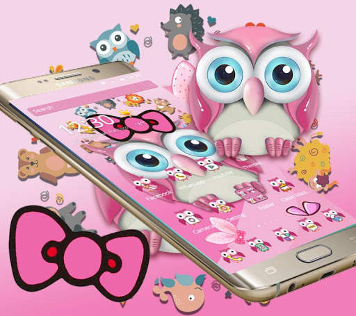 Pink Owl Lovely Cartoon Mobile Theme screenshot 2