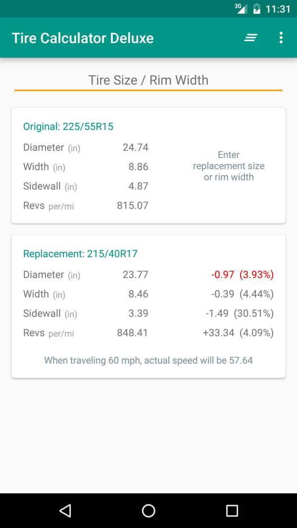 Tire Calculator Deluxe screenshot 1