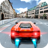 Racing in car icon