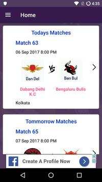 Pro Kabaddi 2017 Live Scores and Schedules App screenshot 1