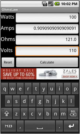 Ohms Law Calculator screenshot 1