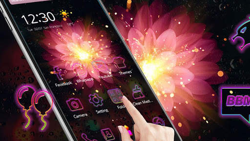 Neon flower theme black cool wallpaper screenshot 1