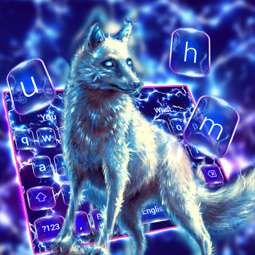 Neon Blue Lighting Wolf Keyboard icon