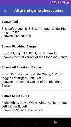 All grand game cheat codes screenshot 2