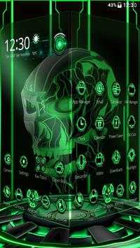 Neon Green tech Skull 3D Theme screenshot 5