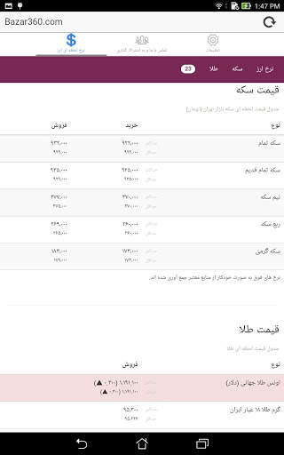 Bazar360 نرخ لحظه ای ارز و سکه screenshot 7