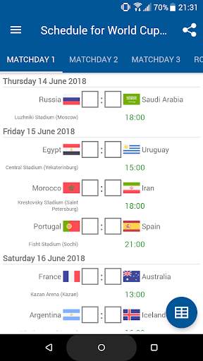 Schedule for World Cup 2018 Ru screenshot 1