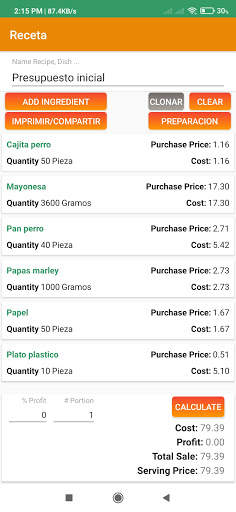 Cost Recipes screenshot 1