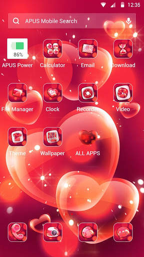 Red Love Heart APUS Launcher theme screenshot 2