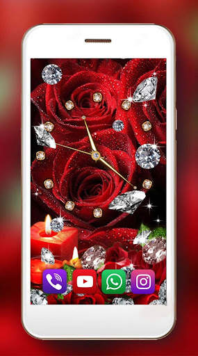 Red Roses Diamonds Clock screenshot 6