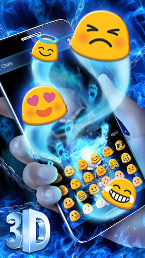 Horrible 3D Blue Flaming Skull Keyboard screenshot 4