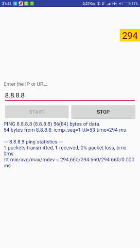 Ping: IP | URL - over the screen screenshot 1