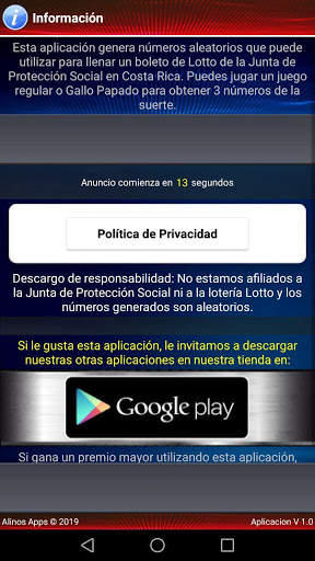 Generador de Costa Rica Lotto 6 تصوير الشاشة