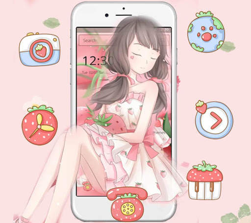 Pink Strawberry Girl Theme &amp; Lock Screen screenshot 1