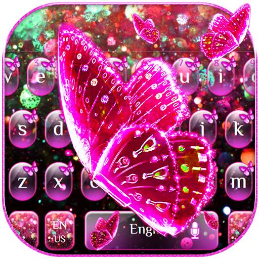 Pink Glitter Butterfly Keyboard Theme 10001001