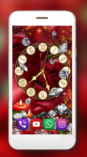 Red Roses Diamonds Clock screenshot 7