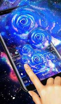 Neon Blue Galaxy Love Rose Keyboard Theme screenshot 2