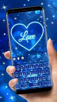 Neon Blue Love Heart Keyboard Theme screenshot 1