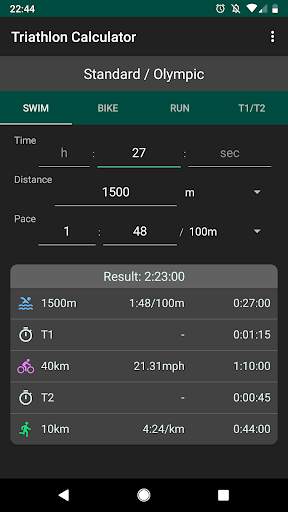 Triathlon Calculator: Pace for Swim/Bike/Run screenshot 2