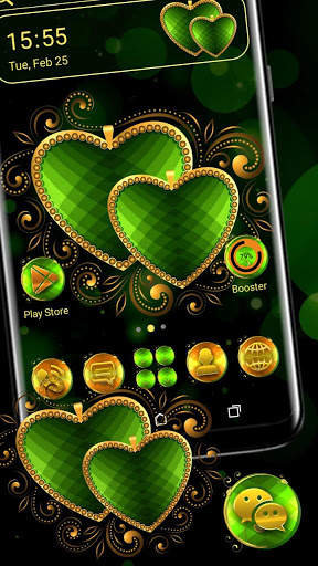 Golden Green Heart Launcher Theme screenshot 1