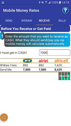 Mobile Money Rates Calculator screenshot 2