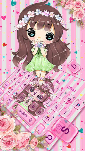 Pink Kawaii Floral Girl Keyboard Theme screenshot 2