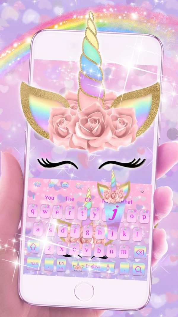 Pink Flower Unicorn Keyboard Theme screenshot 3