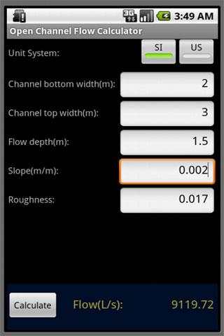 Open Channel Flow Calculator स्क्रीनशॉट 1