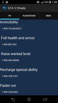 Cheats for GTA V screenshot 1