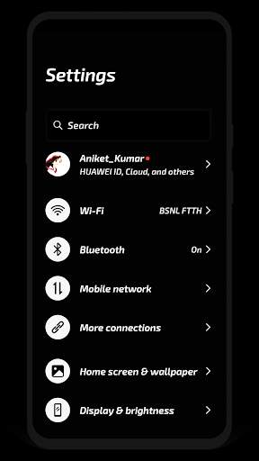 Pitch Black EMUI 5/8/10 Theme 5 تصوير الشاشة