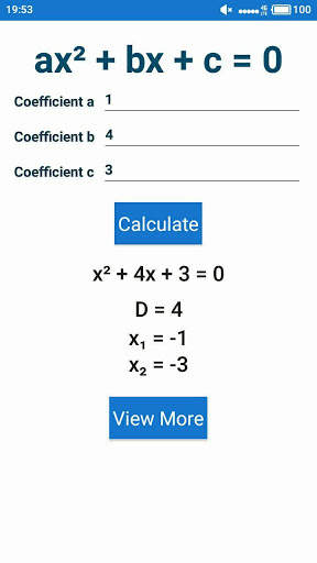 Quadratic equation solver screenshot 2